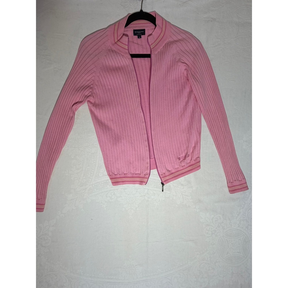 Burberry Golf Pink Ribbed Cotton Full Zip Cardigan & Shell Set Made in Italy M - Picture 2 of 9
